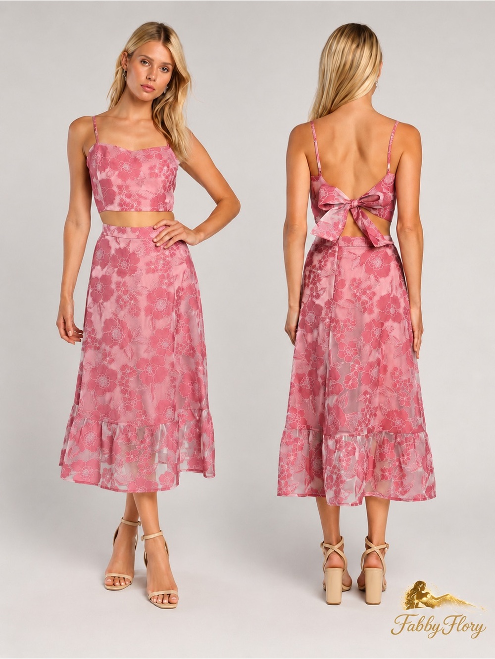 Lulus ✨ Certainly Stylish Mauve Pink Burnout Floral Two-Piece Midi Dress
